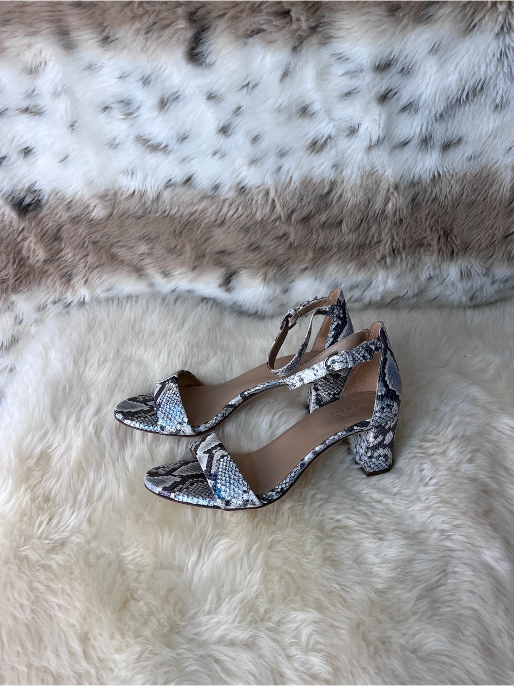 Naturalizer Women's Snake-Print Block Heel Sandals - White/Grey - Picture 2 of 7